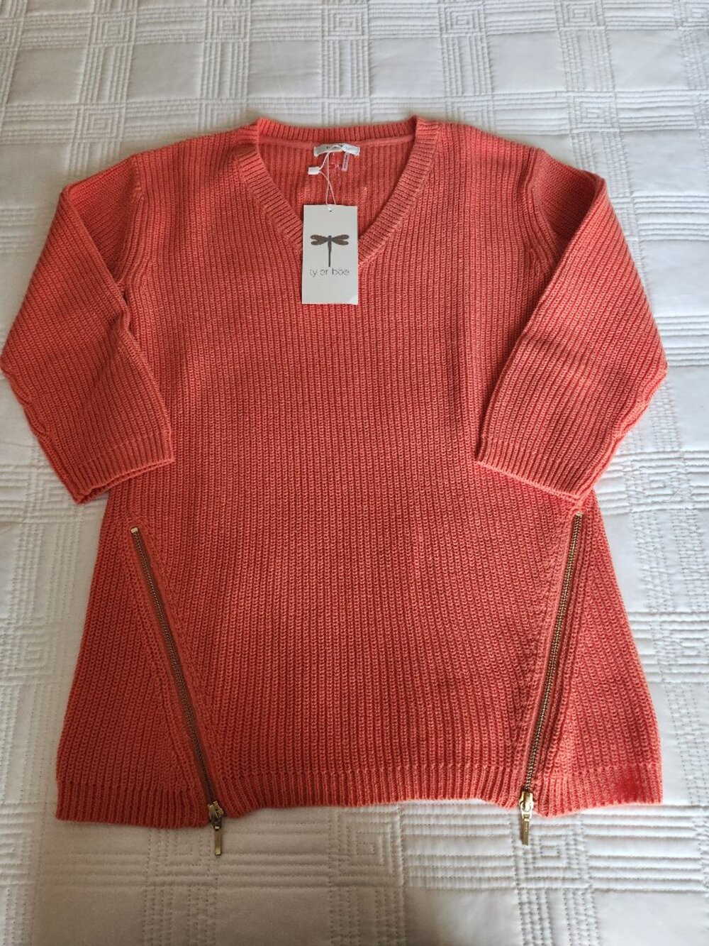 New Tyler Boe Cotton Sweater with Gold Zipper Accents.  Size Small